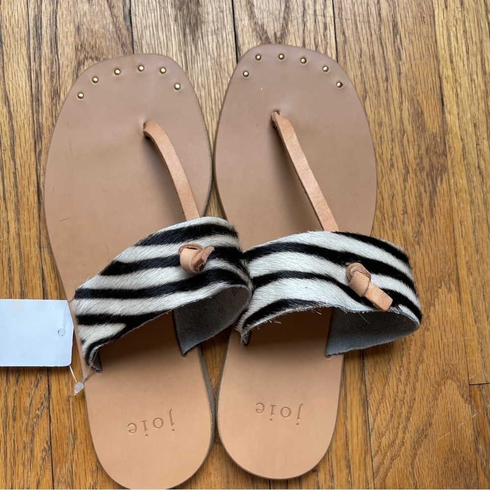 NEW Joie Baled Slide Sandal Thong Zebra Made in Italy Calf Hair Size 35 NWT - Picture 2 of 5